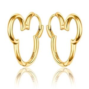NWOT Gold Disney Mickey Mouse Silhouette Hoop Earrings Jewelry Sterling Silver